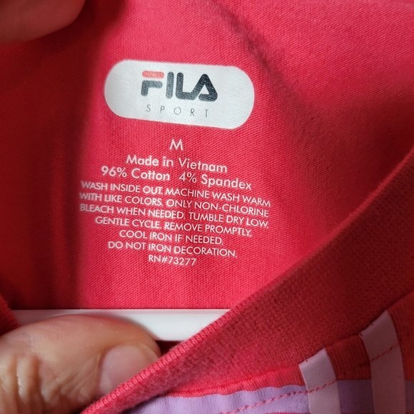 Womens Fila Short sleeve pink T shirt linear design Size Med - Picture 3 of 5